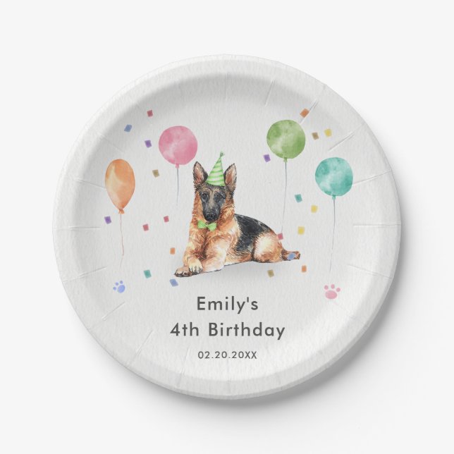 German Shepher Puppy Dog Kids Birthday Party Paper Plates (Front)