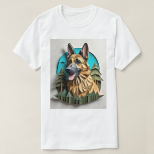 German Shepherd 3D Paper Art Design T-shirt