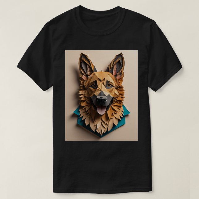 German Shepherd 3D Paper Art Design T-shirt  (Design Front)