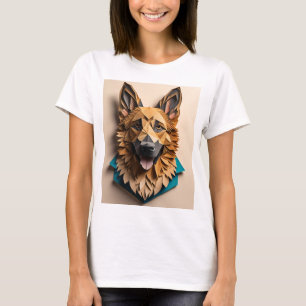 German Shepherd 3D Paper Art Design T-shirt