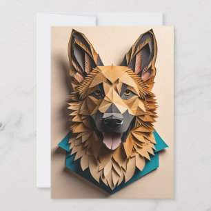 German Shepherd 3D Paper Art Design T-shirt  Invitation