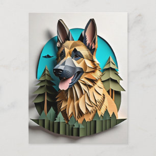 German Shepherd 3D Paper Art Design T-shirt Postcard