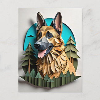 German Shepherd 3D Paper Art Design T-shirt Postcard