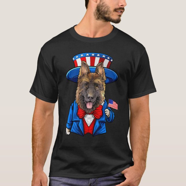 German Shepherd 4th Of July American Dog T-Shirt (Front)