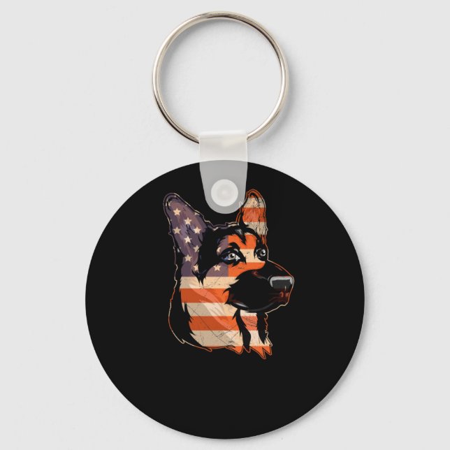 German Shepherd 4th of July American Flag Keychain (Front)