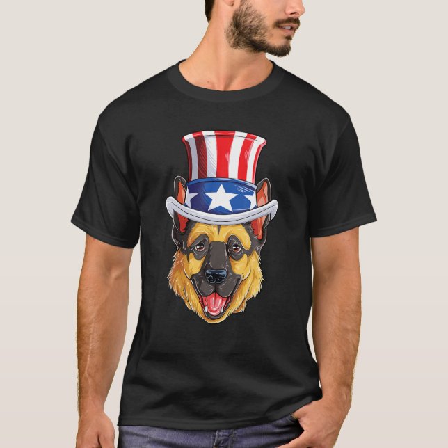 German Shepherd 4Th Of July Uncle Sam Men American T-Shirt (Front)