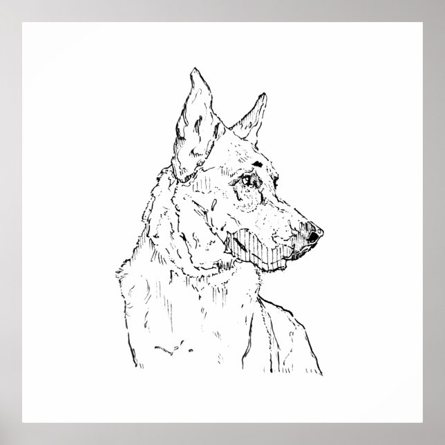 German Shepherd Alsatian Dog Art Poster (Front)