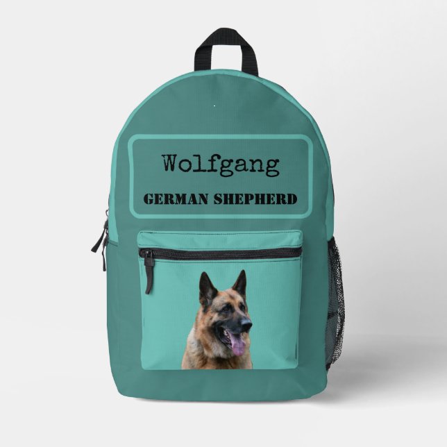 German shepherd.  Alsatian dog.  Personalized  Printed Backpack (Front)