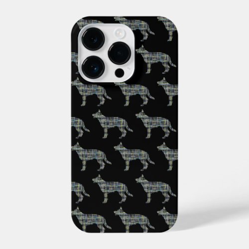 German Shepherd Alsatian Dog Silhouette Grid Black iPhone 14 Pro Case