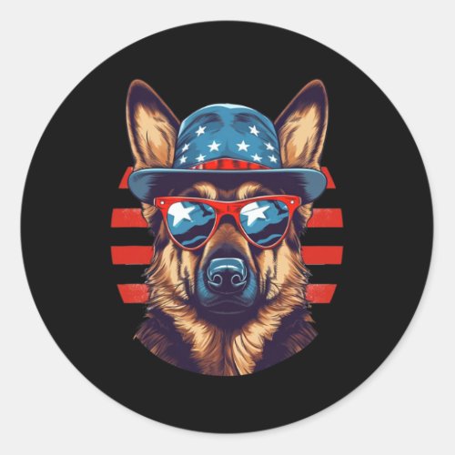 German Shepherd American Dog Fourth Of July 4th  Classic Round Sticker