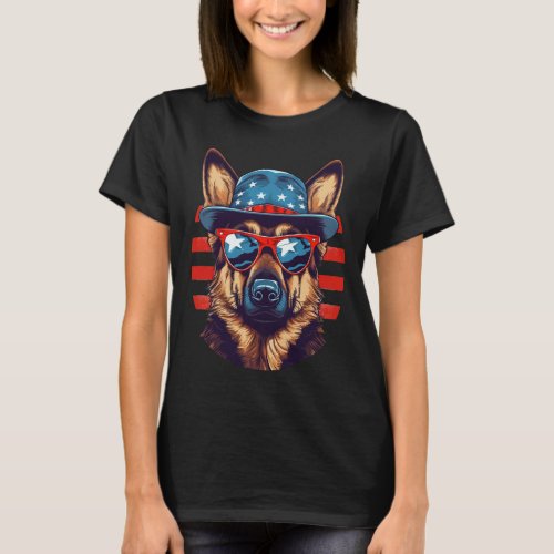 German Shepherd American Dog Fourth Of July 4th  T_Shirt