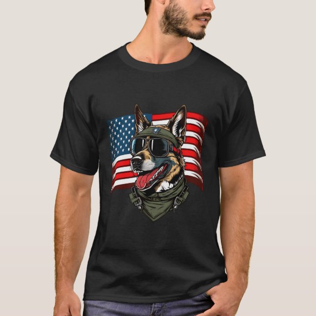 German Shepherd American Dog Soldier 4Th Of July T-Shirt (Front)