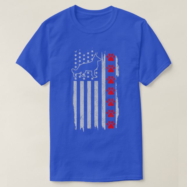 German Shepherd American Flag 4th Of July Patrioti T-Shirt (Design Front)