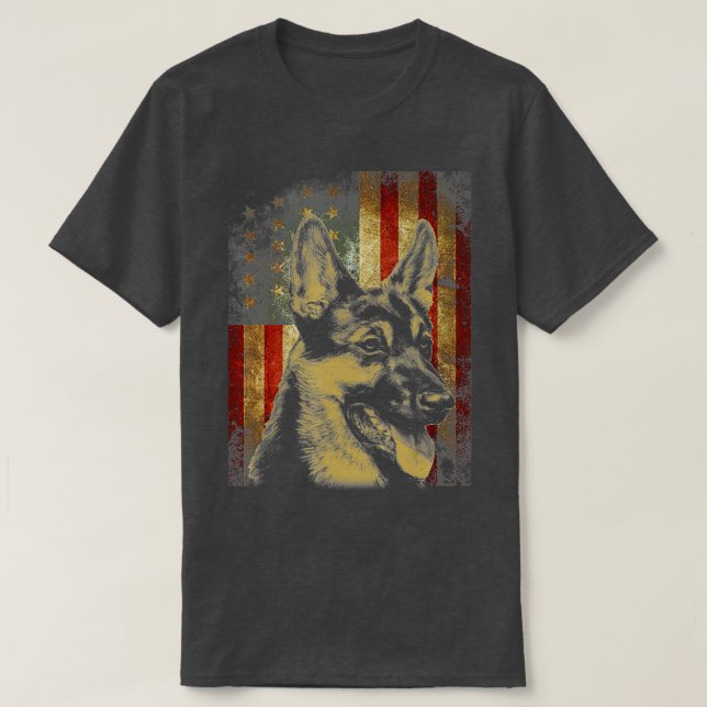 German Shepherd American Flag Dog Gift Men Women   T-Shirt (Design Front)