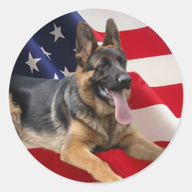 German Shepherd American Flag Sticker (Front)