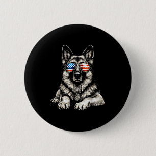 German Shepherd American Flag Sungles Patriotic Button