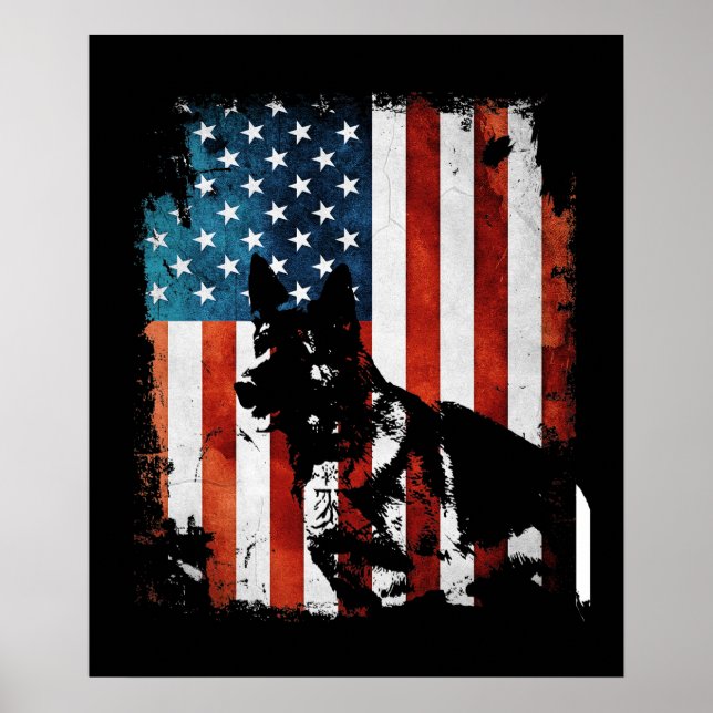 German Shepherd American Flag USA Patriotic Dog Poster (Front)