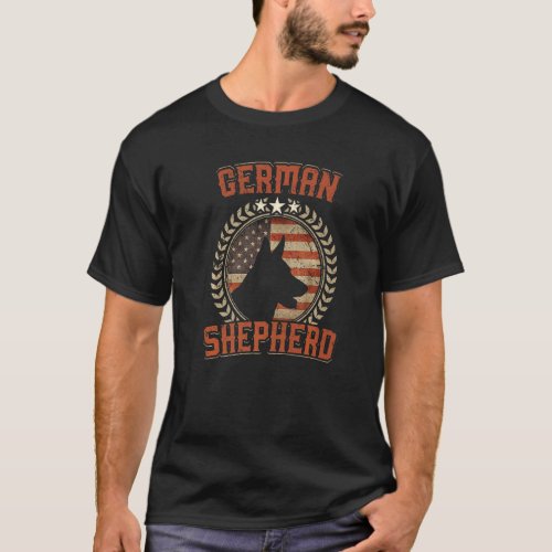 German Shepherd American Flag  Usa Patriotic Dog T_Shirt