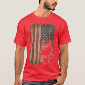 German Shepherd American US Flag Funny Dog Owner   T-Shirt