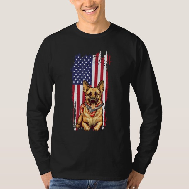 German Shepherd American USA Flag 4th of July Dog T-Shirt (Front)