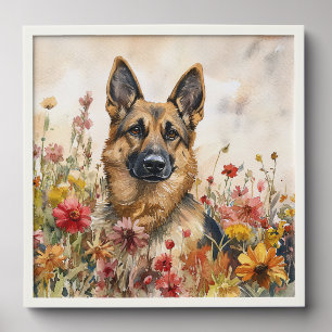German Shepherd Among Vibrant Wildflowers Peel And Stick Photo Tile