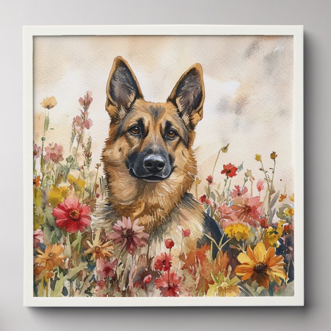 German Shepherd Among Vibrant Wildflowers Peel And Stick Photo Tile (Front Set)