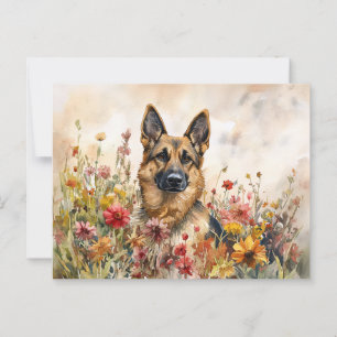 German Shepherd Among Vibrant Wildflowers Postcard