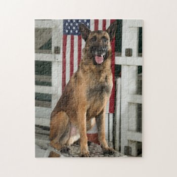 German Shepherd And American Flag Jigsaw Puzzle by RiverJude at Zazzle