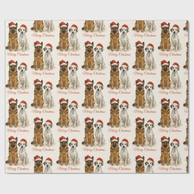 German Shepherd and Dalmatian with Santa hats  Wrapping Paper