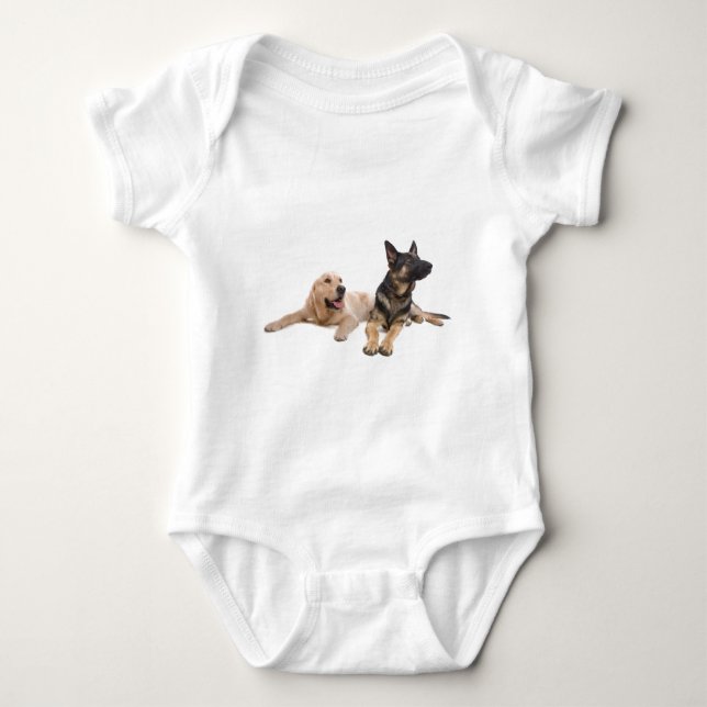german shepherd and golden retriever baby bodysuit (Front)