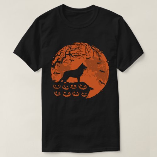 German Shepherd And Moon Halloween Dog Lover Gift T_Shirt