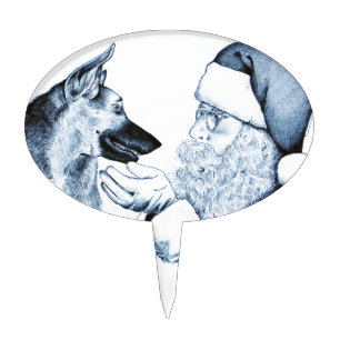 German Shepherd and Santa Claus Cake Topper