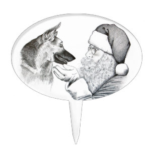 German Shepherd and Santa Claus Cake Topper