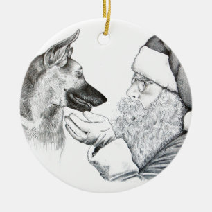 German Shepherd and Santa Claus Ceramic Ornament