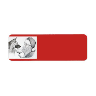 German Shepherd and Santa Claus Christmas Label