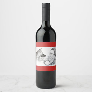 German Shepherd and Santa Claus Christmas Wine Label