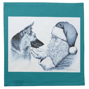 German Shepherd and Santa Claus Cloth Napkin