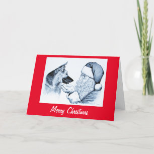 German Shepherd and Santa Claus for Christmas Letterpress Thank You Card