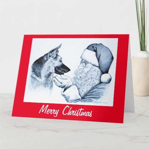 German Shepherd and Santa Claus for Christmas Thank You Card