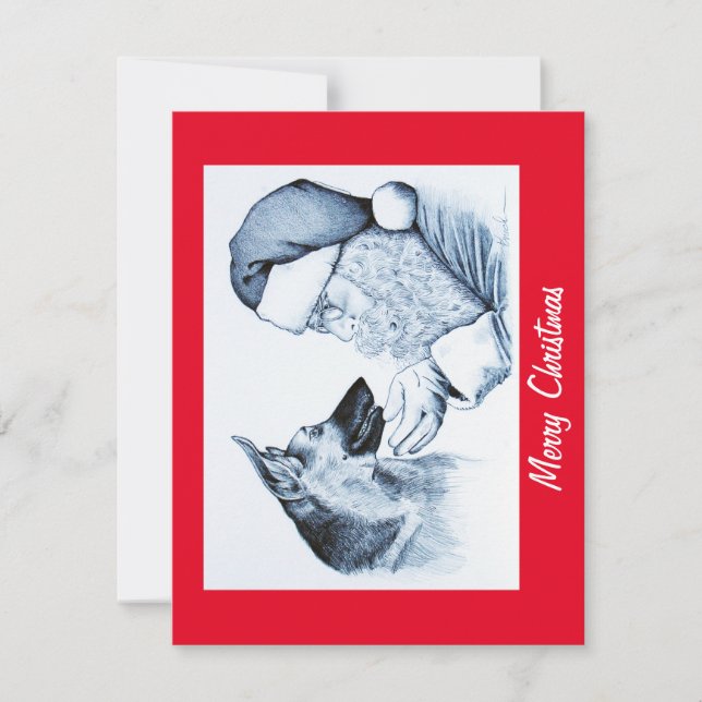 German Shepherd and Santa Claus for Christmas Thank You Card (Front)