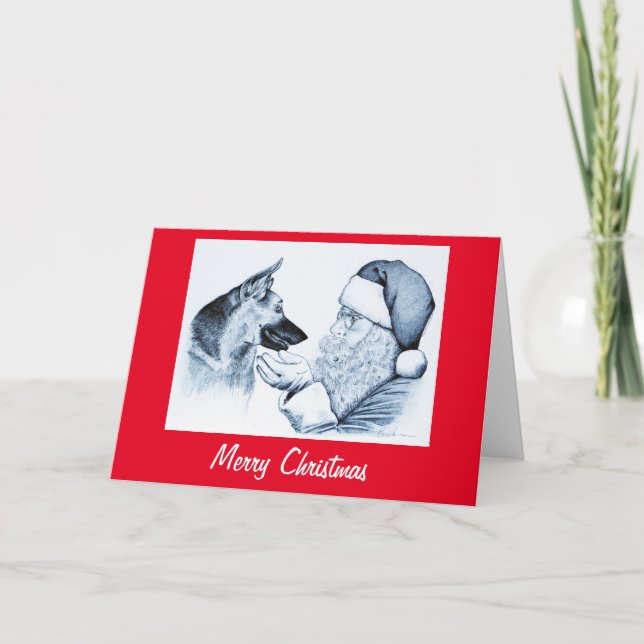 German Shepherd and Santa Claus for Christmas Thank You Card (Front)