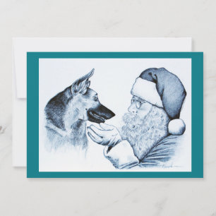 German Shepherd and Santa Claus Holiday Card