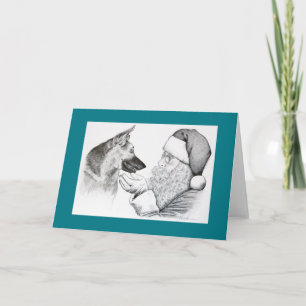 German Shepherd and Santa Claus Holiday Card