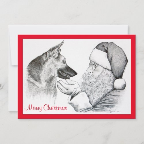 German Shepherd and Santa Claus Holiday Card