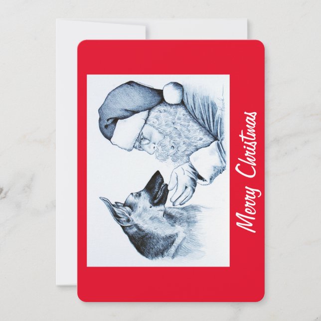 German Shepherd  and Santa Claus Holiday Card (Front)