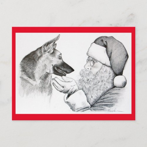 German Shepherd and Santa Claus Holiday Postcard