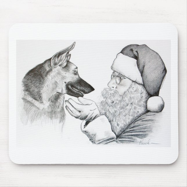 German Shepherd and Santa Claus Mouse Pad (Front)