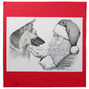 German Shepherd and Santa Claus Napkin