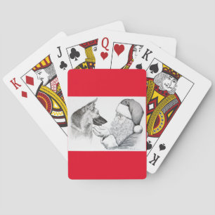 German Shepherd and Santa Claus Poker Cards