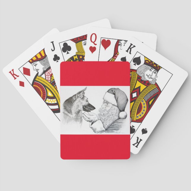 German Shepherd and Santa Claus Poker Cards (Back)